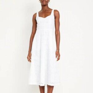 NEW Fit & Flare Linen blend White Eyelet Midi Dress from Old Navy 3X (22/24)